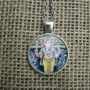 Ganesha Glass Cabochon Pendant Necklace